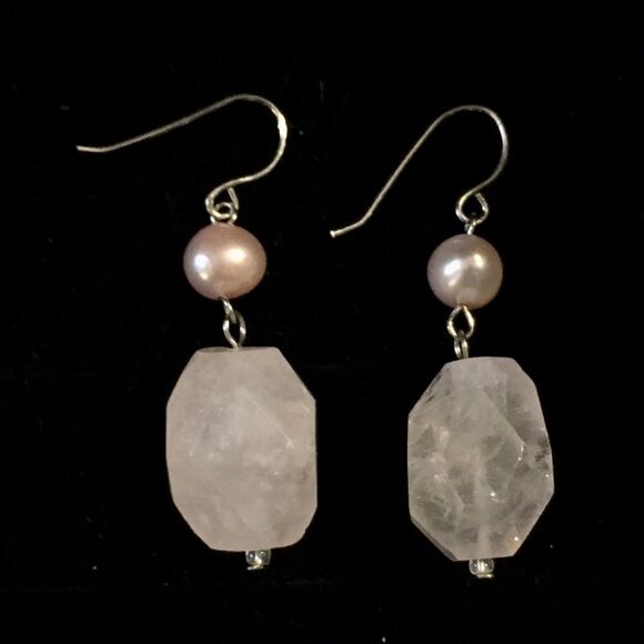 Pink Amethyst and Pearl earrings - Picture 1 of 2